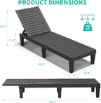 Patio Lounge Chairs Outdoor, Patio Chaise Lounges with Adjustable 5-Position Recliner and Full Flat Tanning Chair for Patio, Beach, Pool, Backyard (Striped Black, Set of 2)