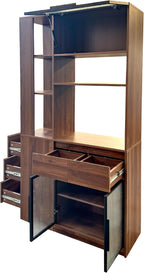 70.87" Tall Kitchen Pantry Cabinet with Multi-Tier Storage, Freestanding Food Hutch with 5 Drawers & 3 Glass Door and Microwave Stand, Coffee Bar Storage Cabinet Entrance Organizer, Walnut