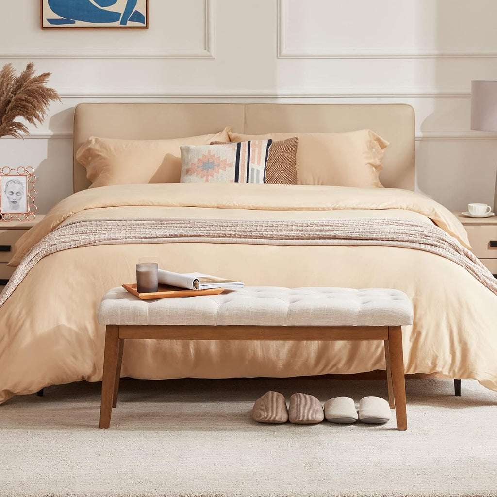 HUIMO Bedroom Bench for End of Bed, Upholstered Dining Seat for Kitchen, Button-Tufted Ottoman Bench for Entryway and Living Room (Beige)