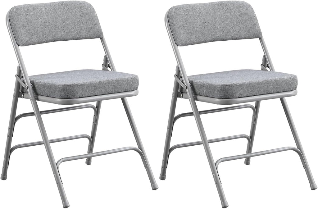 BOOSDEN Padded Folding Chair 2 Pack, Heavy Duty Fold Up Chair with Thick Cushion, Upholstered Fabric Seat, Comfy Foldable Chair, Metal Folding Dining Chair for Indoor Outdoor, Office, Home, Party,Grey