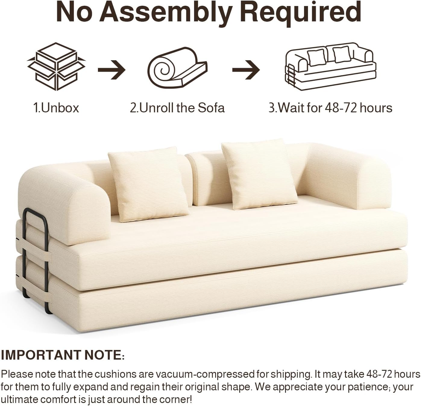 Ahomly 78.8'' Convertible Sofa Bed,5-in-1 Boneless Couch with Removable Armrests,Folding Futon Sofa Bed Includes 2 Pillows,Comfy Pull Out Couch for Living Room,No Assembly Required,Cream