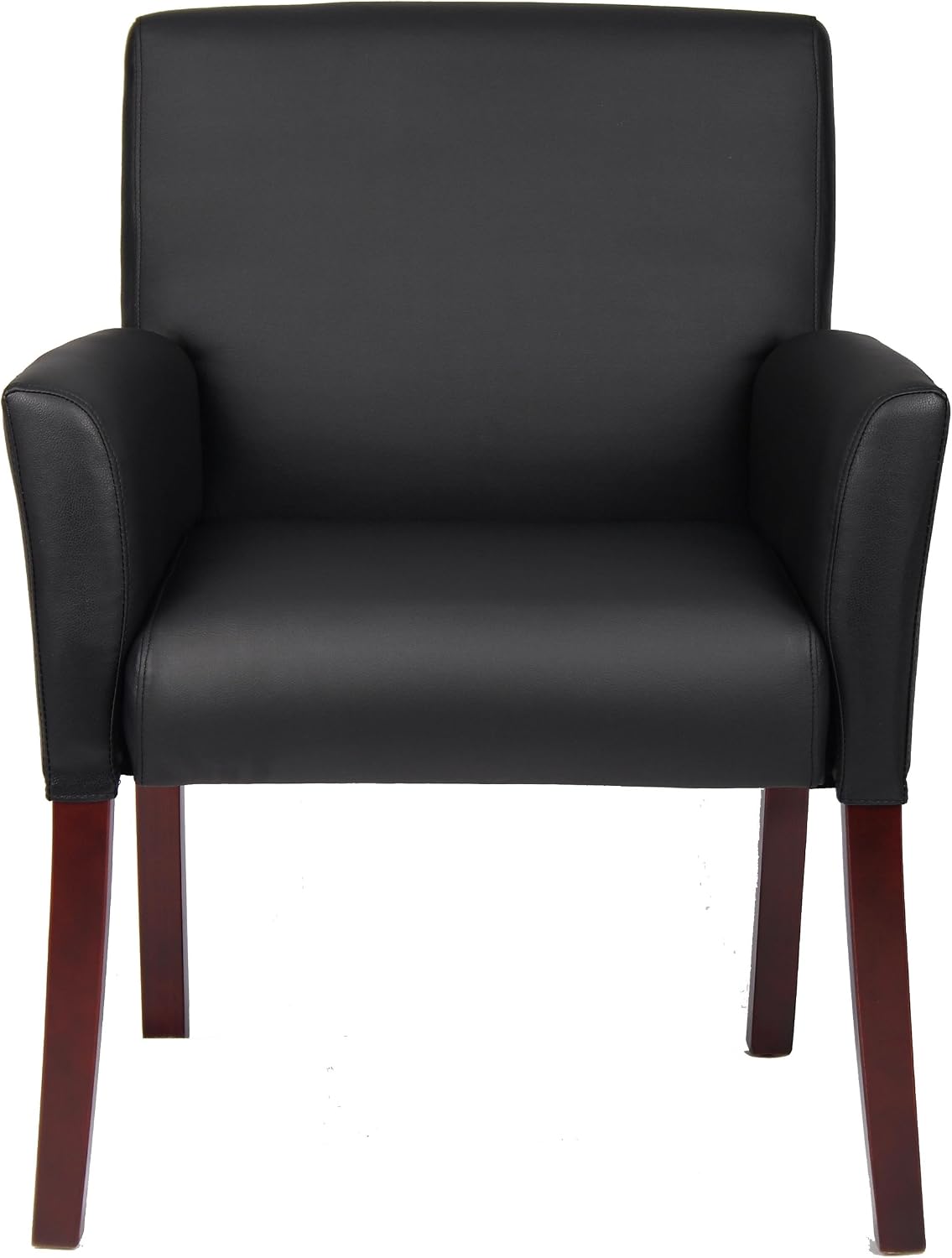 Boss Office Products Reception and Guest Box Arm Chairs with Mahogany Finish in Black