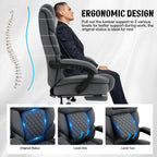 Reclining Office Desk Chair with Footrest Wide Seat Heavy Duty Desk Chair with Lumbar Support, 500lb Faux Leather Big Tall Office Chair with Leg Rest, Grey
