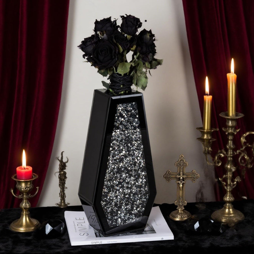 SHYFOY Black Flower Vase Crushed Diamond Glass Vase Large Mirrored Crystal Vases for Centerpieces Tall Floor Vases for Dried and Artificial Flowers Home Decor, Can’t Hold Water
