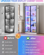 Dystler 65" Display Cabinet with Glass Doors, 5-Tier Curio Cabinet with Motion Sensor RGB Lights, Modern Display Case with Adjustable Shelves for Collectibles, Figures, Books, White