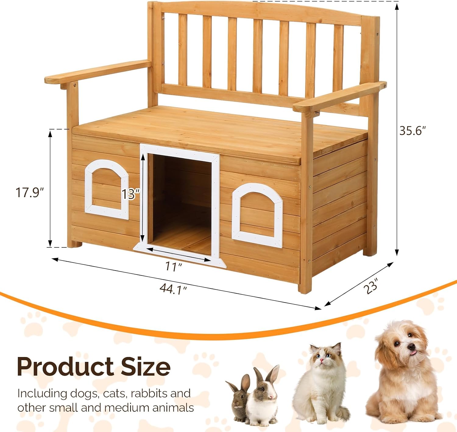 VINGLI Outdoor Storage Bench with Built-in Dog House, 2-in-1 Outdoor Waterproof Patio Bench with Pet Kennel for Patio Backyard Porch (Natural)