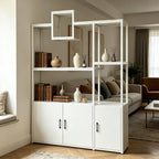 Room Divider with Shelves, Modern Open Shelf Storage Cabinet, Privacy Screens Room Partition Cabinet with Storage Shelf, Suitable for Home or Office Decoration (White, 140cm/55.1in)