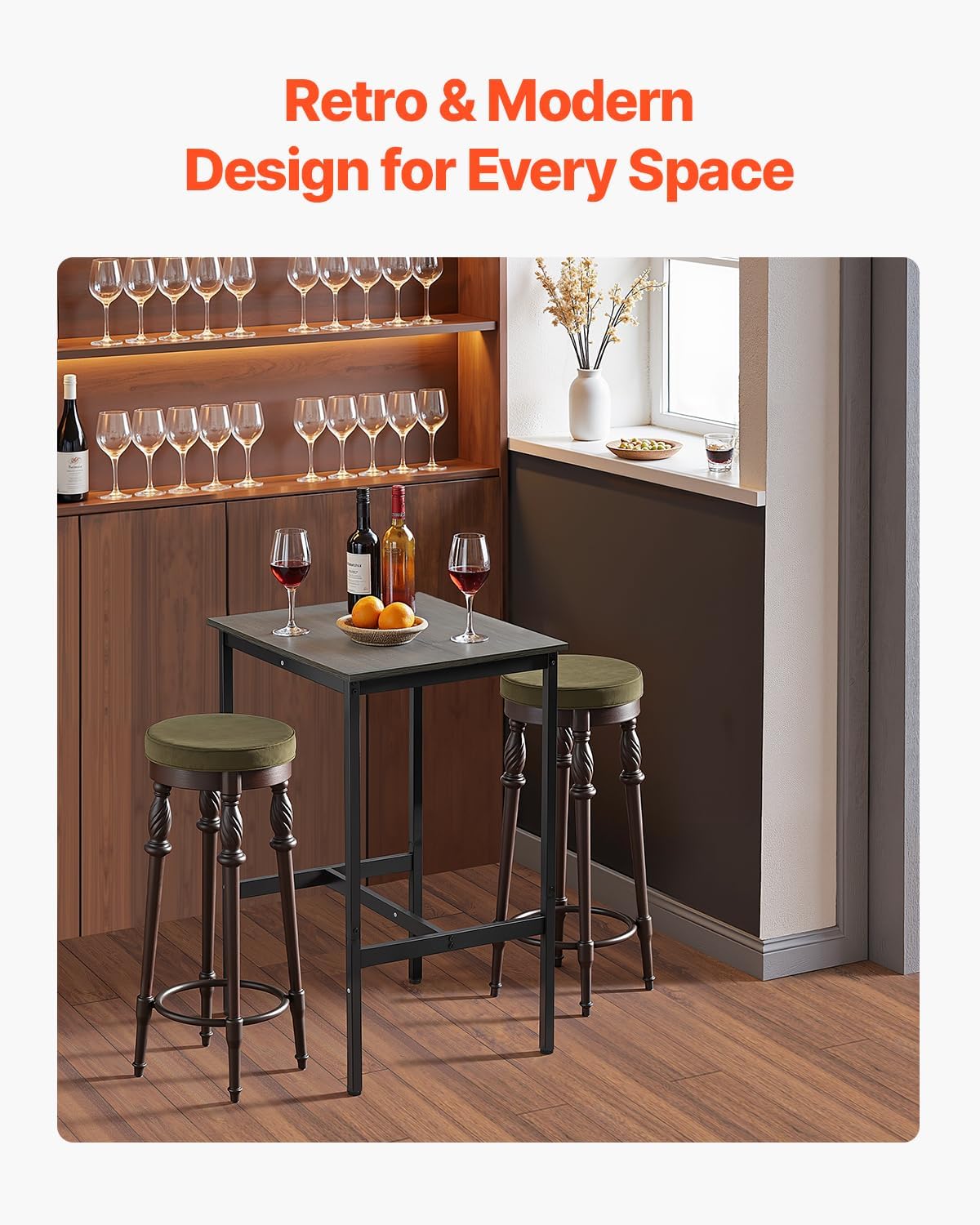 VEVOR Bar Table, Sturdy Metal Frame High Top Pub Table, Small Kitchen Dining, Cocktail Coffee Counter Bar Height Desk, Easy to Assemble, 24x24x36 in, for Living Room Party, Rustic Brown and Black