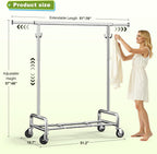 Raybee 76''W Clothes Rack, Heavy Duty Clothing Rack Load 450 LBS, Lockable Wheels & Adjustable Height, Garment Rack for Bedroom, Laundry Room, Closet