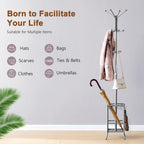 Hoctieon Coat Rack Freestanding, Coat Tree with Umbrella Holder | Metal Coat Rack Stand with 12 Hooks, Standing Coat Hanger Stand, Umbrella Stand for Entryway, Hat Rack Stand for Home Office
