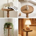 Small Round Side Table for Small Spaces, Wood Pedestal Drink Table & Narrow End Table for Living Room Couch, Modern Bedside Nightstand for Bedroom & Nursery（Walnut）
