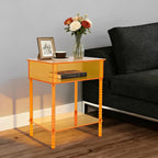 Acrylic Side Table, End Table with Storage, Nightstand for Living Room Bedroom (Orange)