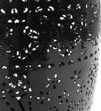 Benjara Sola Side Table- Solar Powered Light- 18" Barrel Shaped Black Iron
