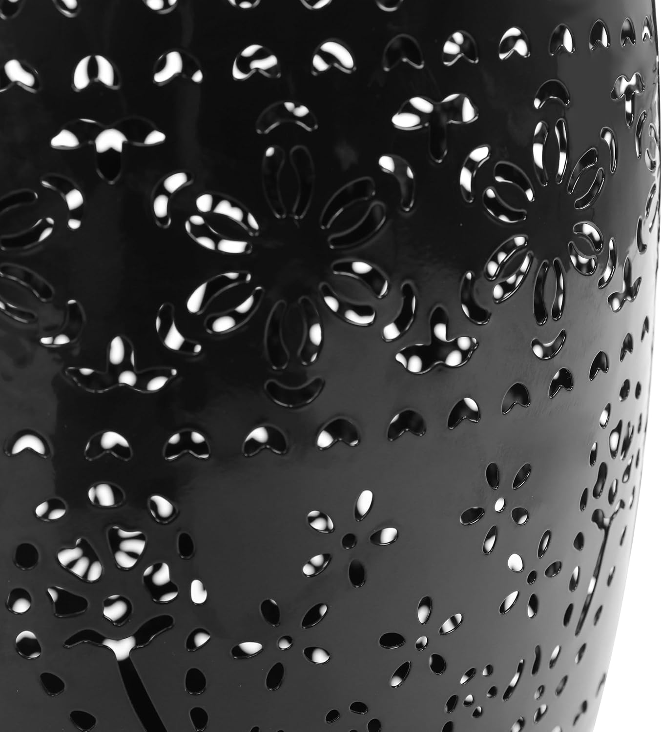 Benjara Sola Side Table- Solar Powered Light- 18" Barrel Shaped Black Iron