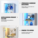 VersionTECH. Glass Display Cabinet, 4-Tier Curio Cabinet with RGB Lights for Collectibles, Corner Display Case with Drawers, Adjustable Glass Shelves, Human Body Sensor, Mirror Backing, White