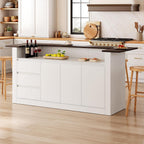 86.6" Large Kitchen Island with Trash Can Storage, Stationary Storage Island with 3 Drawers and 2 Shelves, Wood Island Table with Large Countertop for Kitchen, Dining Room,White