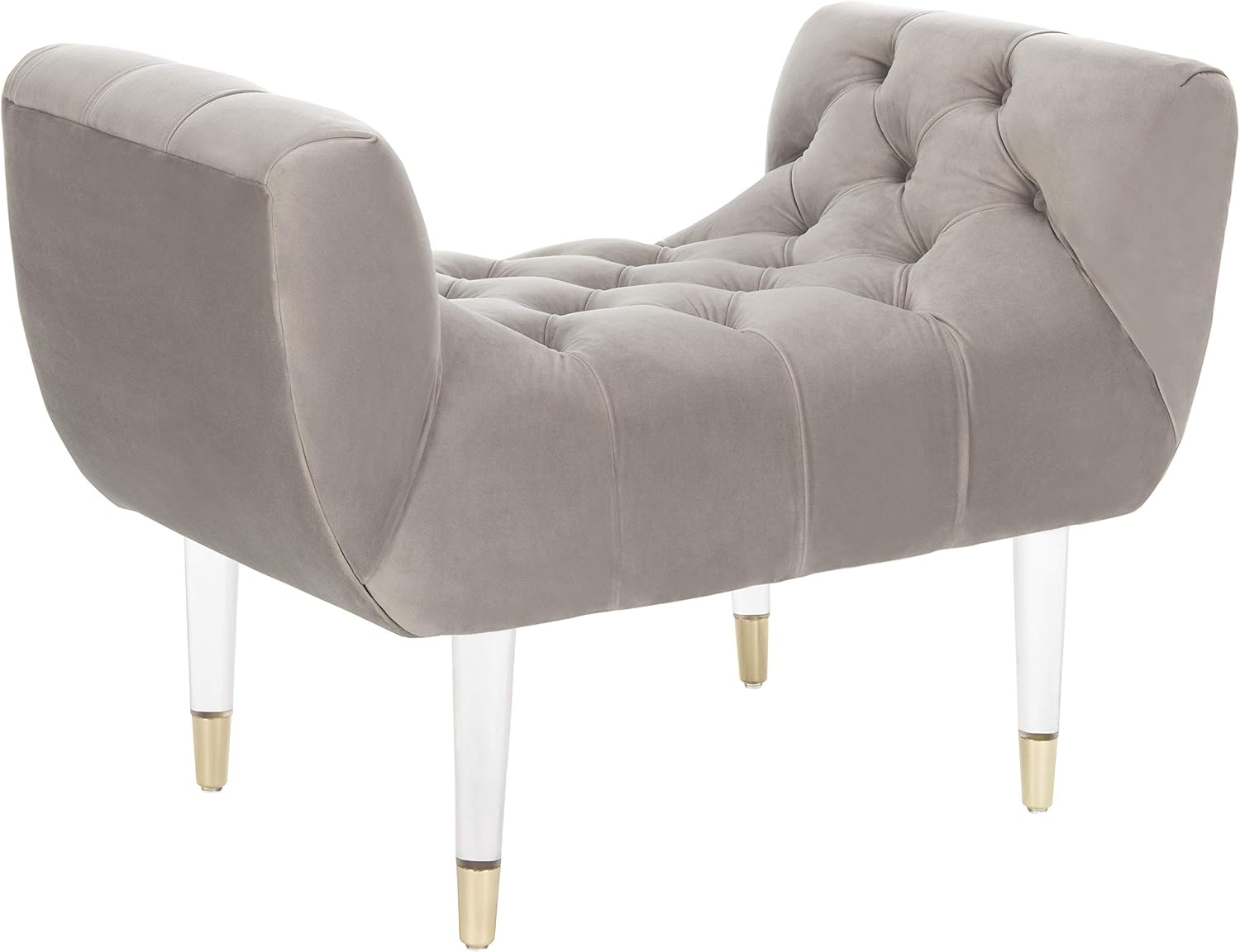 Safavieh Home Collection Eugenie Pale Taupe and Gold Tufted Velvet Acrylic Bench