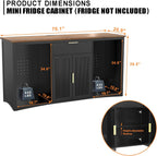 GDLF 70.1" Long Coffee Bar Cabinet with Fridge Space, Modern Wine Liquor Cabinet with Storage & Power Outlet, Buffet Sideboard with Fluted Doors for Home, Black