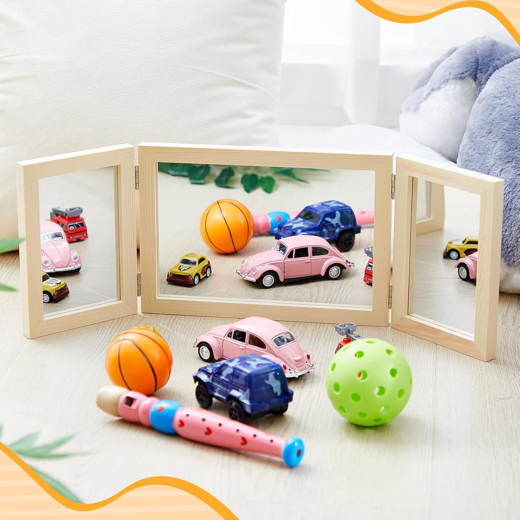 Threehoney Montessori & Reggio Sensory Tri-fold Mirror Early Classroom Observation Area Light and Shadow Play Multi-Dimensional Angle Observation Suitable for Light Table School Supply