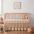 Gingham Crib Skirt Dust Ruffle 52 x 28 Inch 100% Washed Cotton Ruffle Plaid Baby Crib Bed Skirt Soft Farmhouse for Boys & Girls Nursery Bedding Decor, Fits Standard Cribs(Beige)