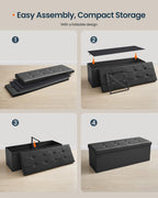 SONGMICS HOME Foldable Foot Rest Stool, Storage Ottoman, Tufted Design, PU Leather, for Entryway, Living Room, 43.2 Inches, Black