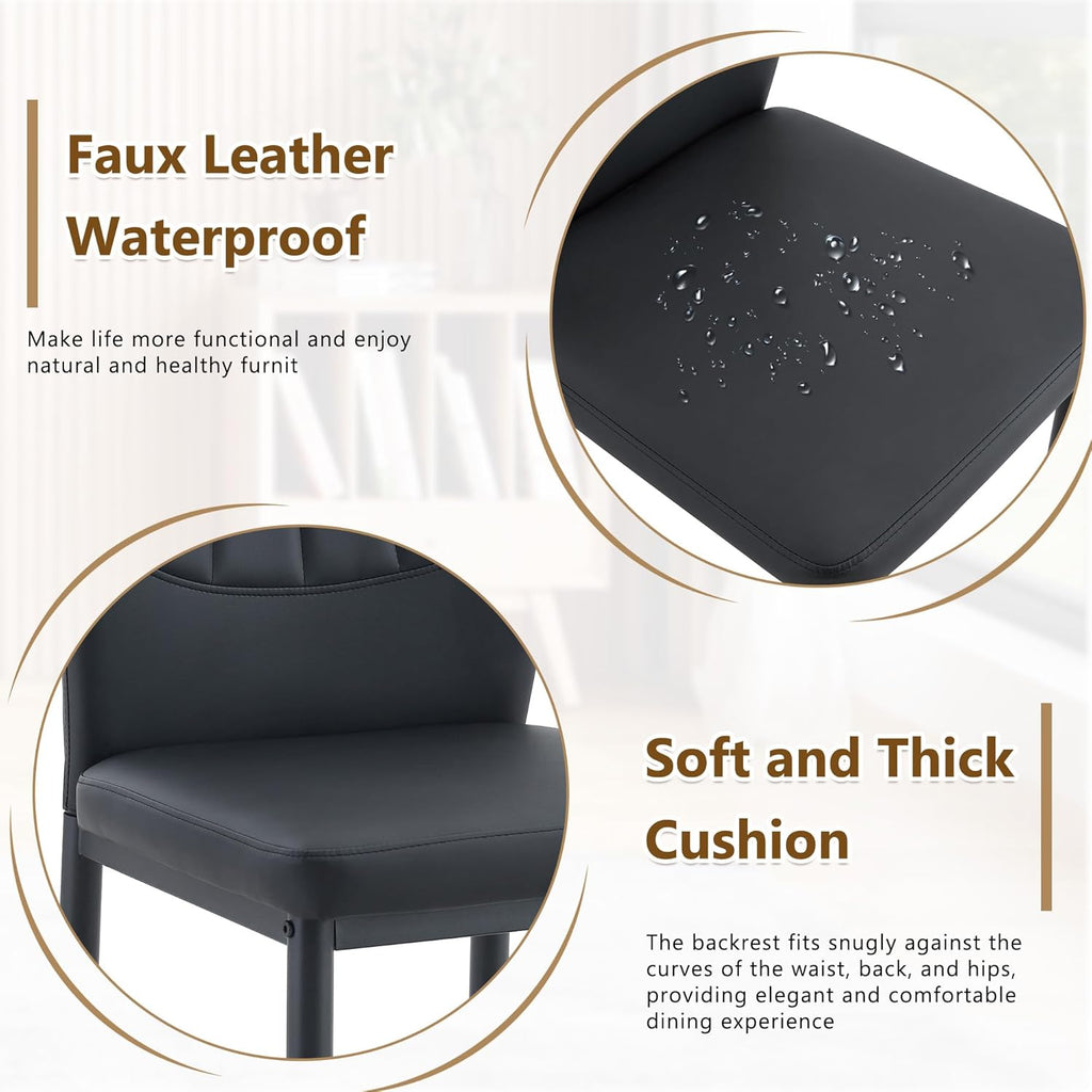 Black Dining Chairs Set of 6, Modern PU Leather Kitchen Chairs with Soft Cushion and Black Metal Legs, Waterproof and Easy to Clean, Armless Dining Chairs for Dining Room,Kitchen,Apartment