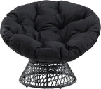 OSP Home Furnishings Wicker Papasan Chair with 360-Degree Swivel, Grey Frame with Black Cushion