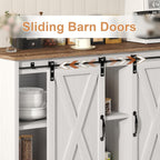 4 EVER WINNER Farmhouse Coffee Bar Cabinet, 42" Buffet Cabinet with Storage and Adjustable Shelf for Small Spaces, Coffee Station Cabinet with Sliding Barn Doors for Kitchen, Dining Room, White