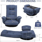 Linen Fabric Ergonomic Gaming Chair, 6-Position Reclining Sofa Bed with Lumbar Support, Foldable Floor Lounger with Thick Cushion, Armrests & Side Pockets for Esports, Reading, Napping (Blue)
