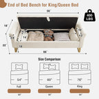 66'' King Size Storage Bench for Bedroom End of Bed, Bedroom Benches for Foot of Bed King with Gold Legs, Cream White Storage Ottoman Bench with Storage for Bedroom, Teddy