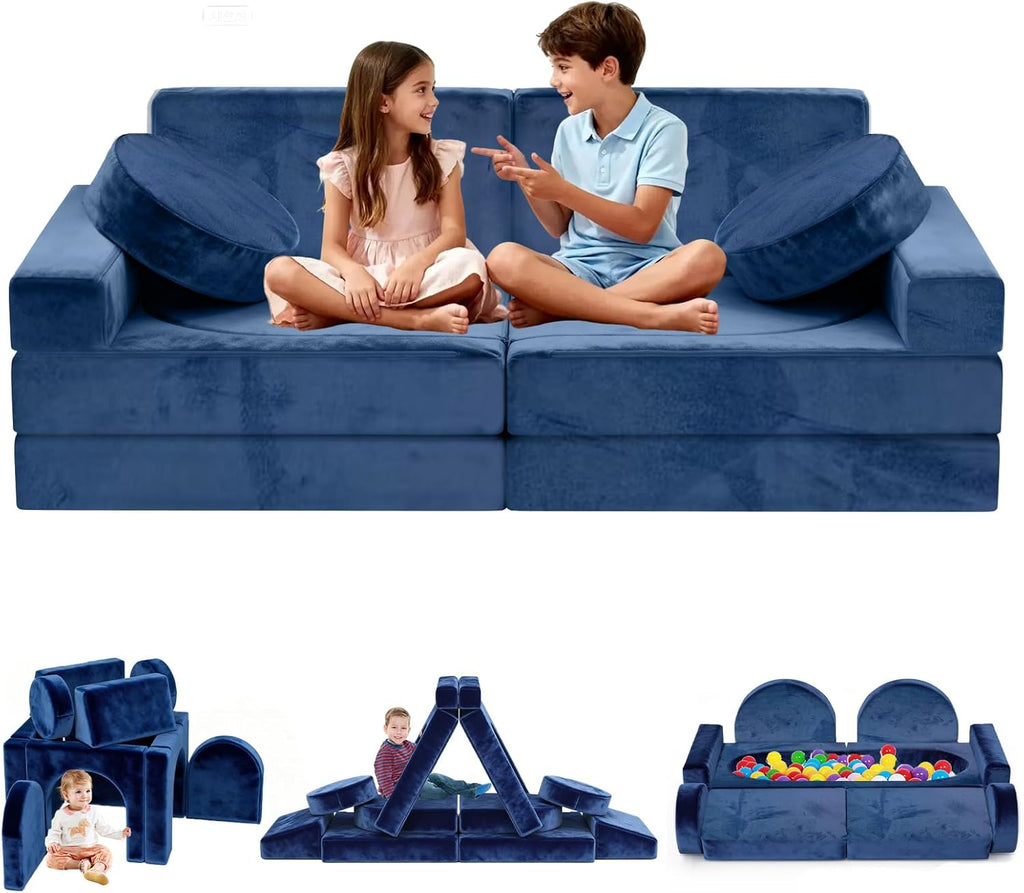 12pcs Modular Kids Play Couch - CPC Certified Convertible Toddler Sectional Sofa, Washable Durable Foam Floor Cushion for Kids Playroom (Play Fort/Castle)