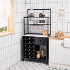 TANGZON Sideboard Wine Cabinet, Kitchen Buffet Cabinet with Glass Holders, 18-Bottle Wine Rack, Drawer, Worktop & Anti-Tipping Device, Home Bar Dining Room Wooden Storage Cupboard (Black)