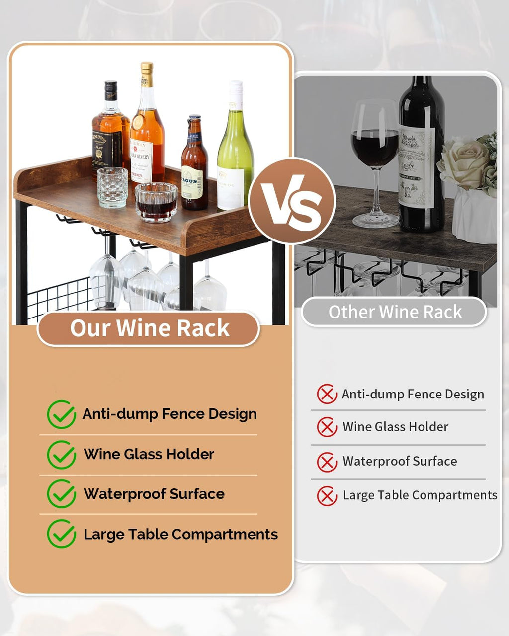 KATHY&BOB Morden Wood Wine Rack Freestanding Floor, 5-Tier Wine Storage Shelf with Wobble-Free Countertop, 20-Bottle Stackable Wine Glass Holder Rack for Home Bar Kitchen Dining Room (Wine Rack)