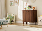 Fluted Sideboard Cabinet, Modern Buffet Cabinet, Small Storage Cabinet with Adjustable Shelves & Wood Legs, Accent Credenza Sideboard for Kitchen, Coffee Bar, Living Room, Entryway, Hallway