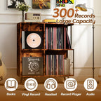 Faesun 3 Tier Flip Top Record Player Stand, Vinyl Record Storage Holds up to 300+ Albums, Large Record Player Cabinet, Vintage Turntable Stand with Vinyl Display, for Living Room Bedroom, Rustic Brown