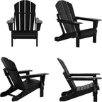 WestinTrends Malibu Outdoor Lounge Chairs, 3-Pieces Adirondack Chair Set with Ottoman and Side Table, All Weather Poly Lumber Patio Lawn Folding Chair for Outside Pool Garden Backyard, Black
