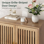 Smart FENDEE Sideboard Cabinet, 31.5" W Farmhouse Buffet Cabinet with Slatted Doors & Adjustable Shelf, Wooden Coffee Bar Storage Station for Kitchen, Dining Room, Living Room, Entryway, Natural