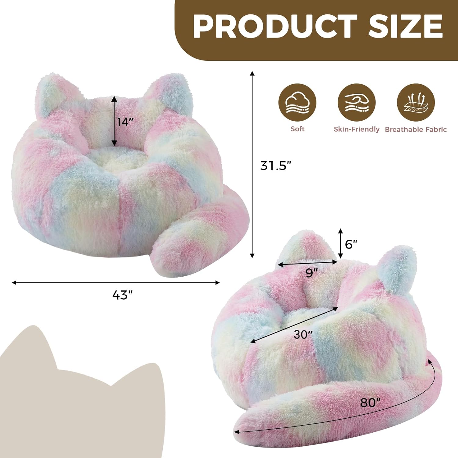 EBENCHICO Bean Bag Chair for Adults Teen,Giant Bean Bag Chairs Cat Design,Plush Faux Fur Beanbag Couch Comfy Accent Floor Sofa for Reading, Playing, Relaxing in Living Room, Bedroom