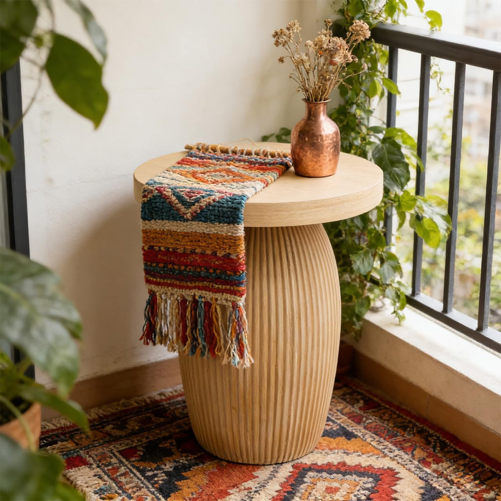 PARISLOFT Mushroom Accent Table, Bohemian Side Table with Light Wood Finish for Small Spaces, Rustic Nightstand or Farmhouse End Table, 15.7”x15.7”x20.5”