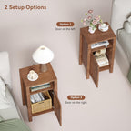 Farmhouse Nightstand Set of 2, Modern Bedside Table with Door and Open Shelf, Compact End Table Side Table with Storage for Small Spaces, Bedroom(Brown)