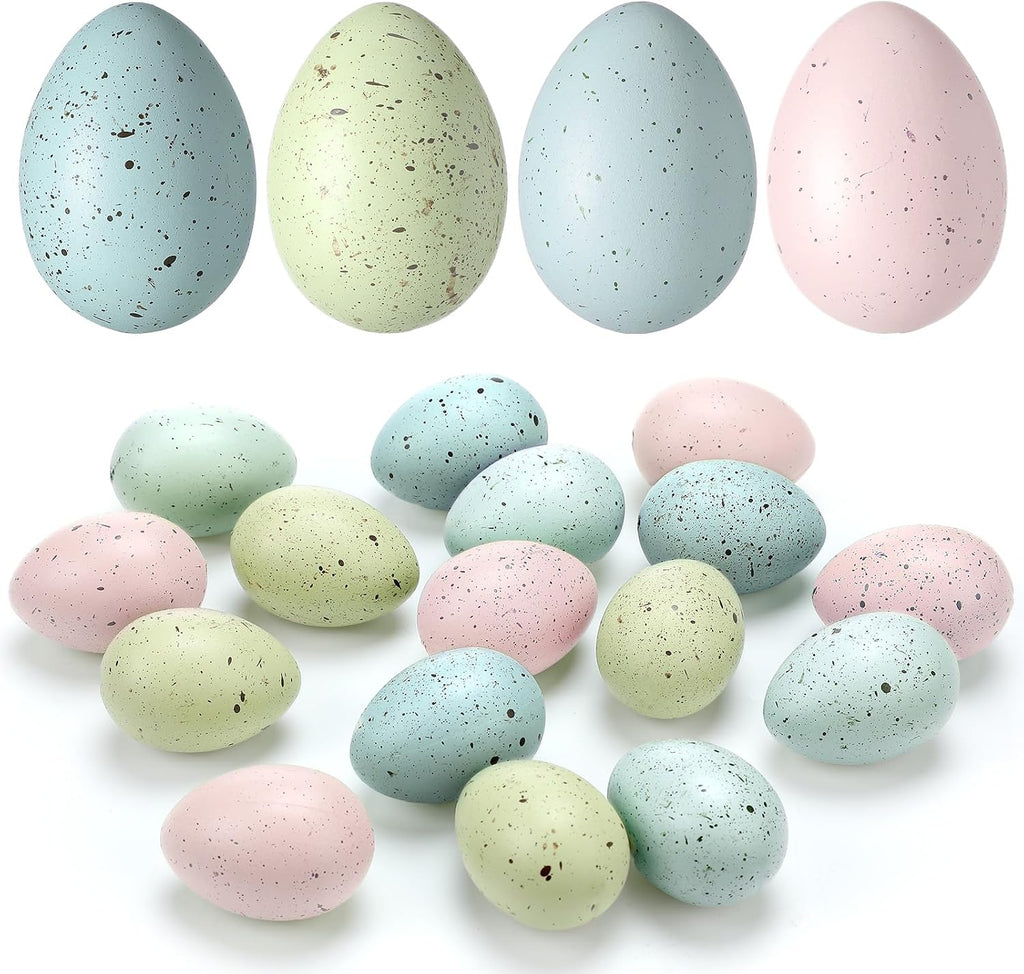 SiliFine 16 Pcs Easter Speckled Eggs 2.4 Inch Plastic Speckled Eggs Bowl, Vase Filler for DIY Spring Displays and Easter Decorations (Pink,Blue,Yellow,Light Blue)