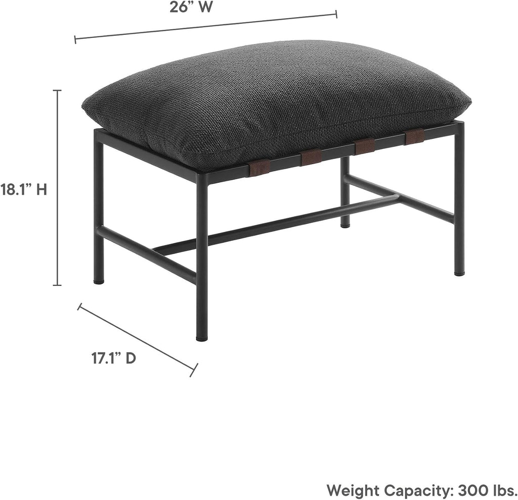 Modway Raya Outdoor Patio Sling Chair with Ottoman Set in Charcoal - Comfy Accent Lounge Chair and Footstool with Removable Boucle Fabric Cushions for Porch, Deck, Backyard
