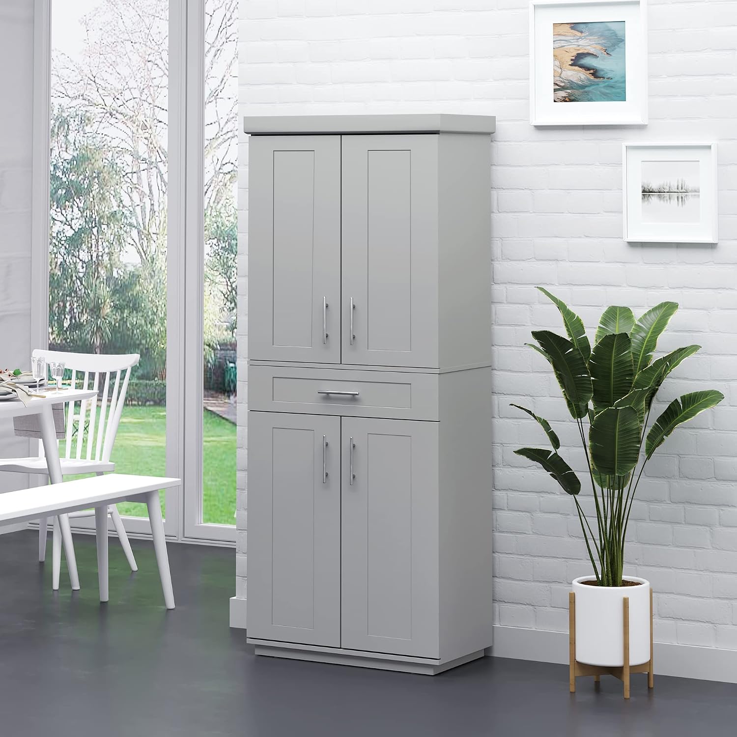 Modern Kitchen Pantry Freestanding Cabinet Cupboard with Doors and Drawer, Adjustable Shelving, Grey,15.75 * 30 * 72