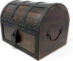Nautical Cove Handmade Wooden Treasure Chest Storage Box – Deluxe Design with Real Leather Accents, Working Iron Lock & Skeleton Keys, Decorative Keepsake Chest (Large - 12 × 9 × 9")