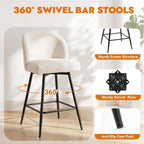 Counter Height Bar Stools Set of 2, 360° Swivel Upholstered Barstools with Backs and Metal Legs, 26" H Seat Height, Linen Fabric in Beige