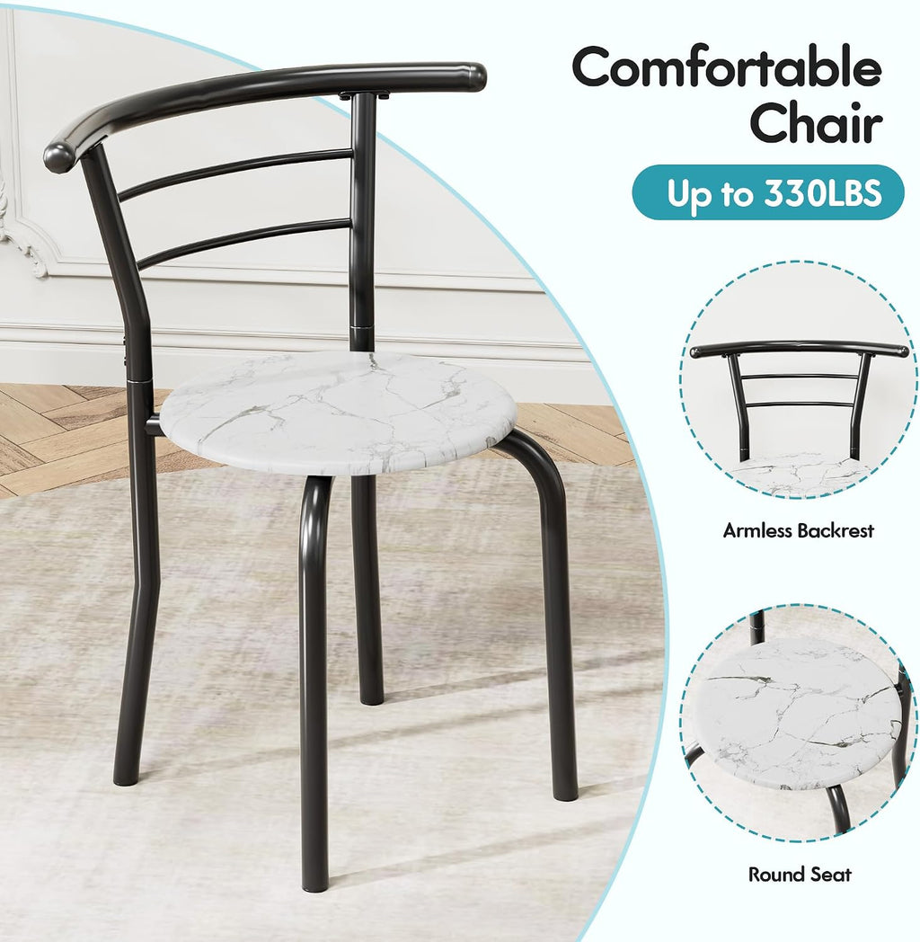 Flamaker Dining Table for 2, 3 Piece Round Table & Chair Set, Small Kitchen Table for Breakfast Nook, Wood Grain Tabletop & Built-in Storage Rack, Space Saving for Kitchen, Dining Room (White & Black)