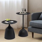 Round Side Table Set of 2, Metal End Tables for Living Room, Modern Table Bedside with Sturdy Iron Frame, Small Accent Tables Coffee Table for Bedroom, Office, White/Black (Black)