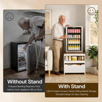 YATINEY Mini Fridge Stand with Storage, Refrigerator Stand with Mobile Drawer, Mini Fridge Cabinet for Heavy Microwave Stand, Mini Fridge Cart for Dorm, Bedroom, Kitchen,White and Walnut HB50WH