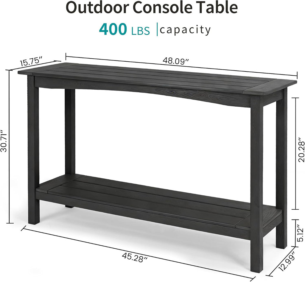 Outdoor Console Table, All-Weather 2-Tier Patio Console Table, Outside Plant Stand Table, Low Maintenance, Never Rot or Fade, HIPS Table for Indoor, Backyard, Garden, Entryway, Black