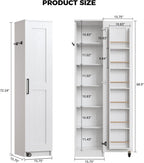 IRONCK Narrow Kitchen Pantry Storage Cabinet, 72" Slim Single Door with 6 Adjustable Shelves, Door Rack and Wheels, Space Saving Freestanding Storage Floor Cabinet for Small Place, White